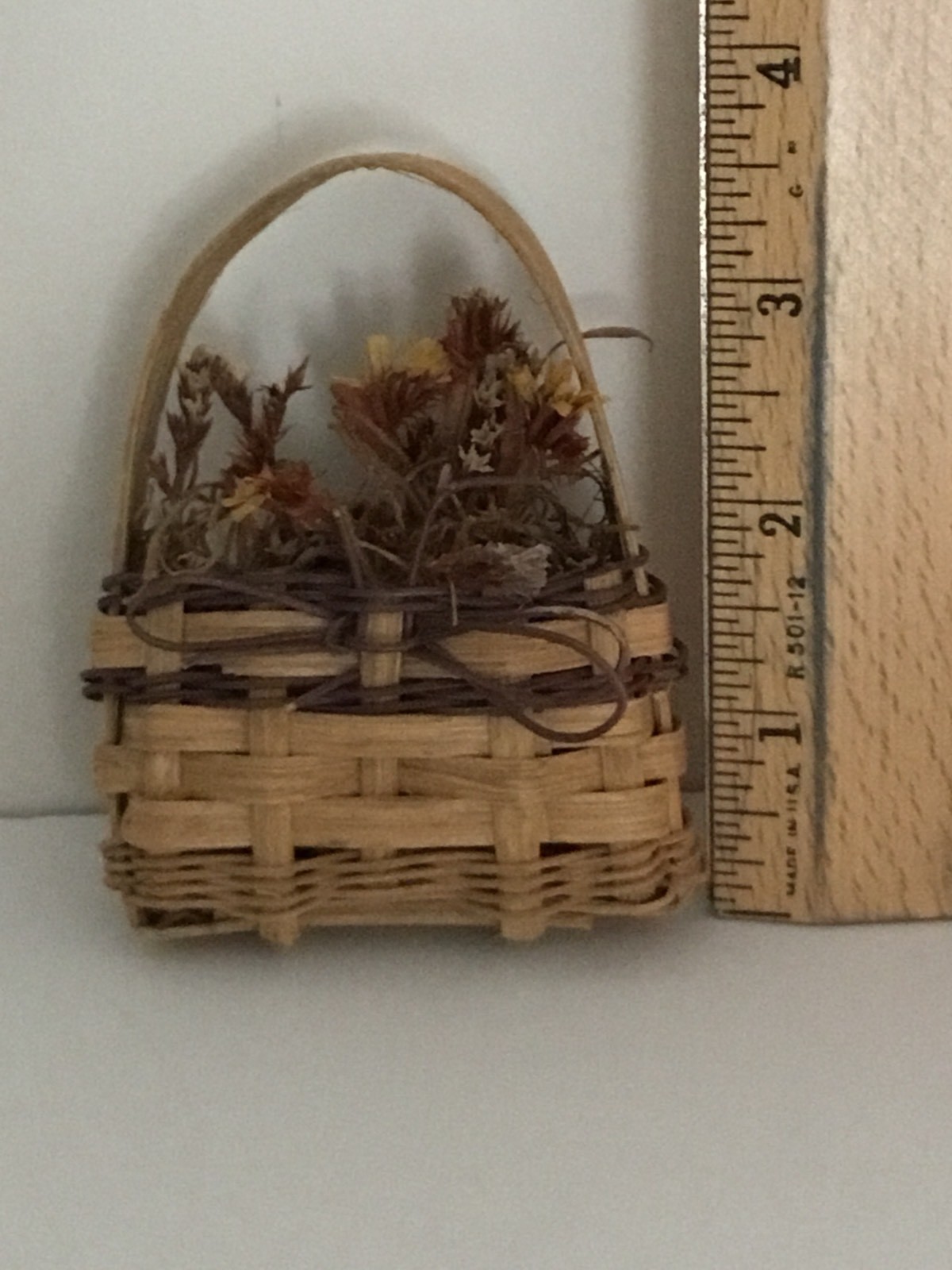Miniature Wall Pocket Reed Basket with Dried Flowers