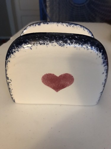 Ceramic Napkin Holder With Heart  Design Color Blue White Red