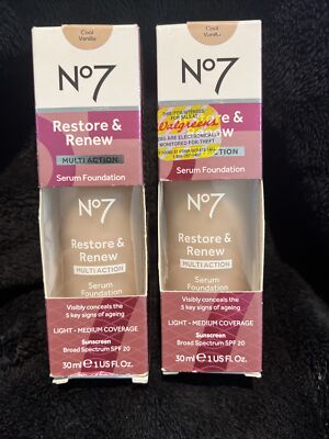 NEW 2PK - No7 Restore & Renew Multi Action Serum Foundation SPF 20, Cool Vanilla
