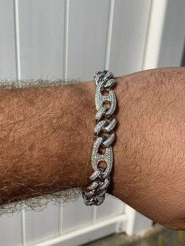 Pre-owned Silver Mens Miami Cuban Iced Gucci Link Bracelet Solid 925  Hip Hop Cz Diamonds In White/colorless