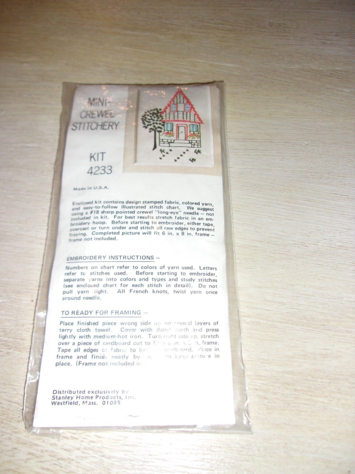 Vintage Stanley Home Products Mini-Crewel Embroidery Stitchery Kit House