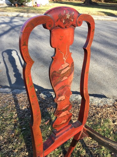 Queen Anne Japanned Red Chinoiserie 18th Century!? Dutch/Boston Side Chair