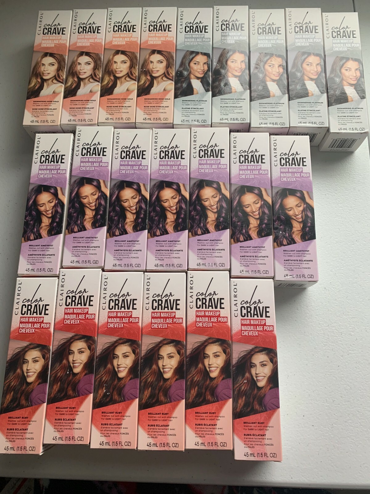 LOT of 22 boxes of Clairol Color Crave Temporary Washable Hair Makeup