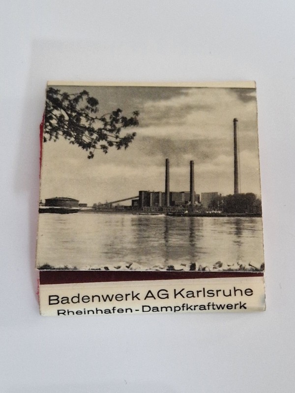 Streichholzheftchen, Badenwerk Ag Karlsruhe, Rheinhafen - Dampfkraftwerk