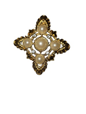 Vintage KJL For Avon Maltese Cross Brooch Pendant Kenneth J Lane Faux Pearl 