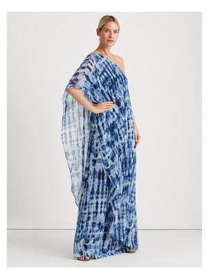 

RALPH LAUREN Женское синее вечернее платье макси с накладкой Acid Wash Flutter, Синий