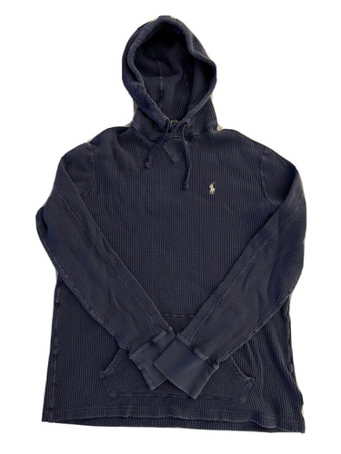 Polo Ralph Lauren Waffle Knit Hoodie Sweatshirt Shirt Blue Small Men s Medium