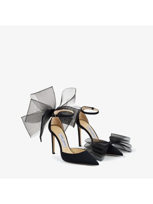 Женские туфли-лодочки на шпильке с острым носком и бантом Averly от JIMMY CHOO из черной сетки 36,5
