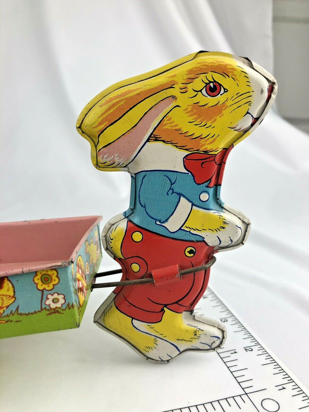 VINTAGE ORIGINAL CLASSIC J. CHEIN & CO. U.S.A. EASTER BUNNY PULLING CART Litho