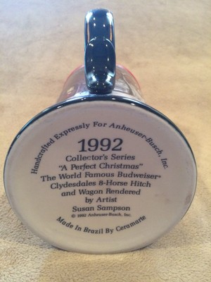 Vintage~Beer~Mug~Stein~Glass~Budweiser~Beer~1992~Brazil~Perfect Christmas~RARE~