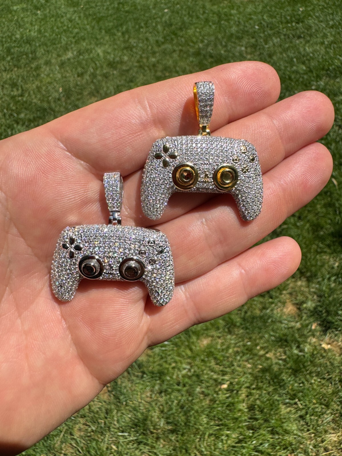 Pre-owned Harlembling Playstation Ps5 Controller Iced Pendant Moissanite 925 Silver 14k Gold Necklace