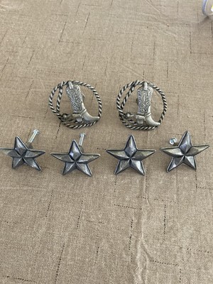 Anne At Home Western Drawer Pull Lot Of 6-2 Right Facing Boots And 4 Stars