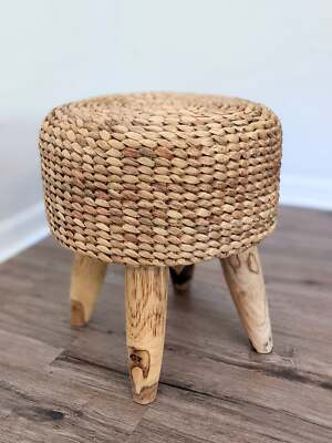 18'' Round Water Hyacinth Ottoman Foot Stool Night Stand Display Side End Table