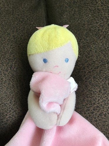 Prestige Pink Doll Blonde Security Blanket Satin Lovey Satin Trim Teether EUC