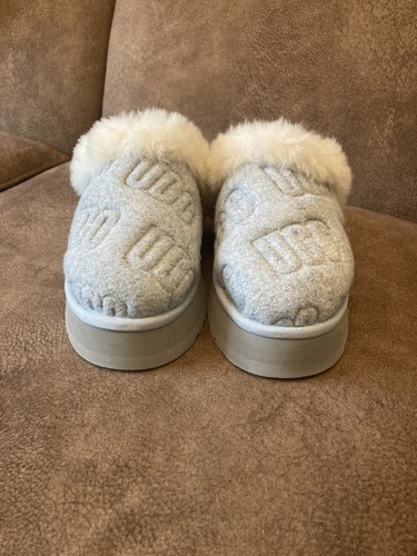 UGG WOMENS DISQUETTE FELTED SLIPPER SANDAL GREY SHEEPSKIN