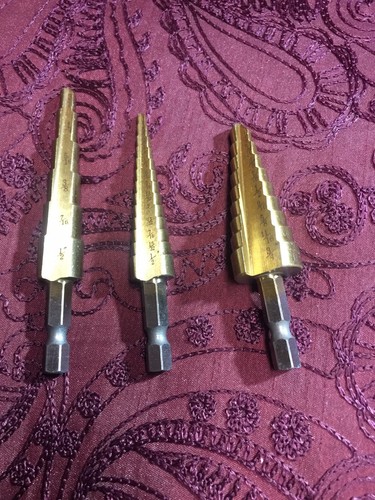 3Pcs Drill Bit Set Steel Titanium Nitride Coated Step Quick Change 1/4