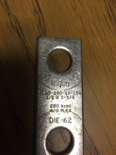 10 ILSCO CLND-250-12-134 Replaces CRA-250L2 250 Kcmil 4/0 Flex Yellow Die 62 Lug