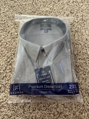 George Men's Dress Shirt-Button Front-Long Sleeve-Classic Fit-Size 2XL-Lt Gray