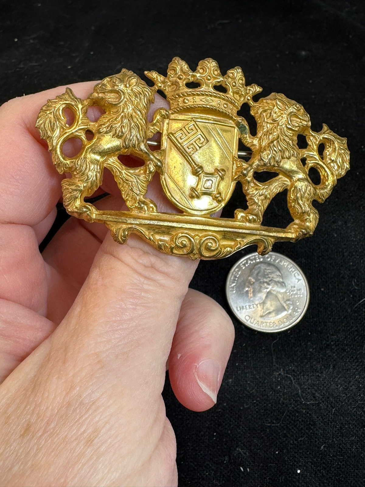 MIRIAM HASKELL Lions Crest 18kt Plated Vintage Gold Brooch