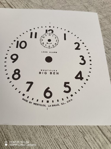 Westclox Big Ben Alarm Clock Paper Replacement Dial (Lot 210 Westclox Big Ben Alarm Clock Paper Replacement Dial (Lot 210