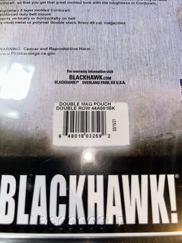 BlackHawk 44A001BK Black Double Mag Pouch Double Row Molded Codura NEW