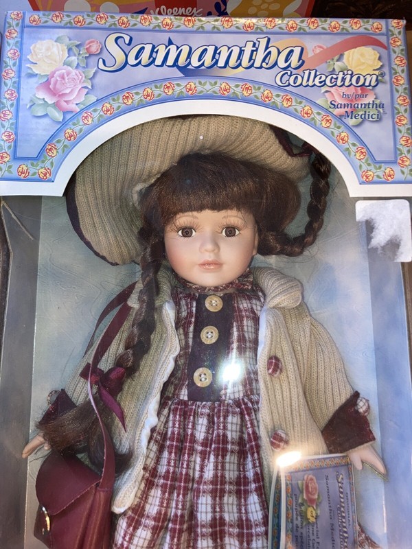 DOLL Samantha Collection Medici Fine Porcelain Plaid Dress (BRAND NEW)