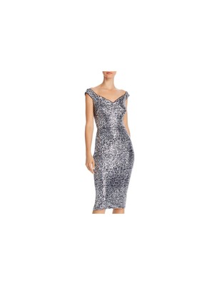 

AQUA DRESSES Женское темно-синее эластичное вечернее платье миди с короткими рукавами и V-образным вырезом, Navy