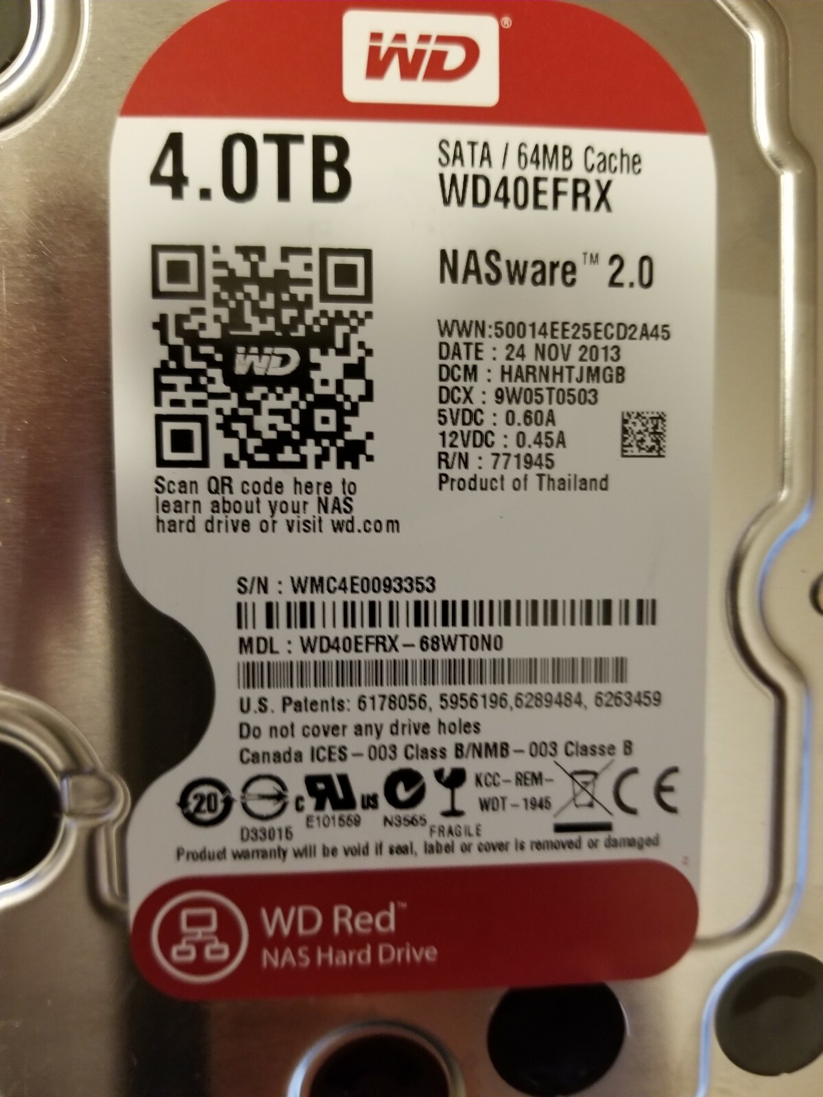 Western Digital Red 4TB 5400RPM SATA 6Gbps 64MB 3.5
