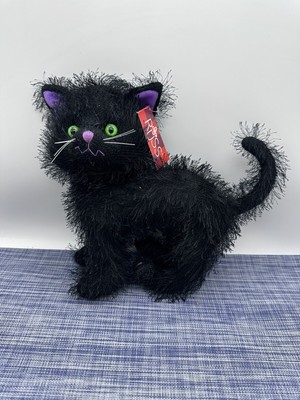 Vintage Russ Plush  Scratches  Black Cat W/Green Eyes 10  Halloween Kitty w/ Tag