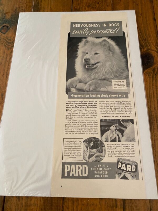 Vintage 1939 Pard Dog Food Nervousness In Dogs Chow Chow Dog ad