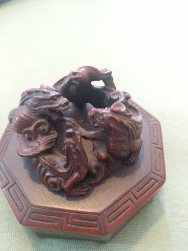 Vintage Asian  3 Dragons Red Ink Pad for Stone Stamp