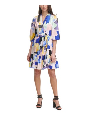 

DKNY Женское розовое платье до колен с завязками на работу + расклешенное платье, Розовый
