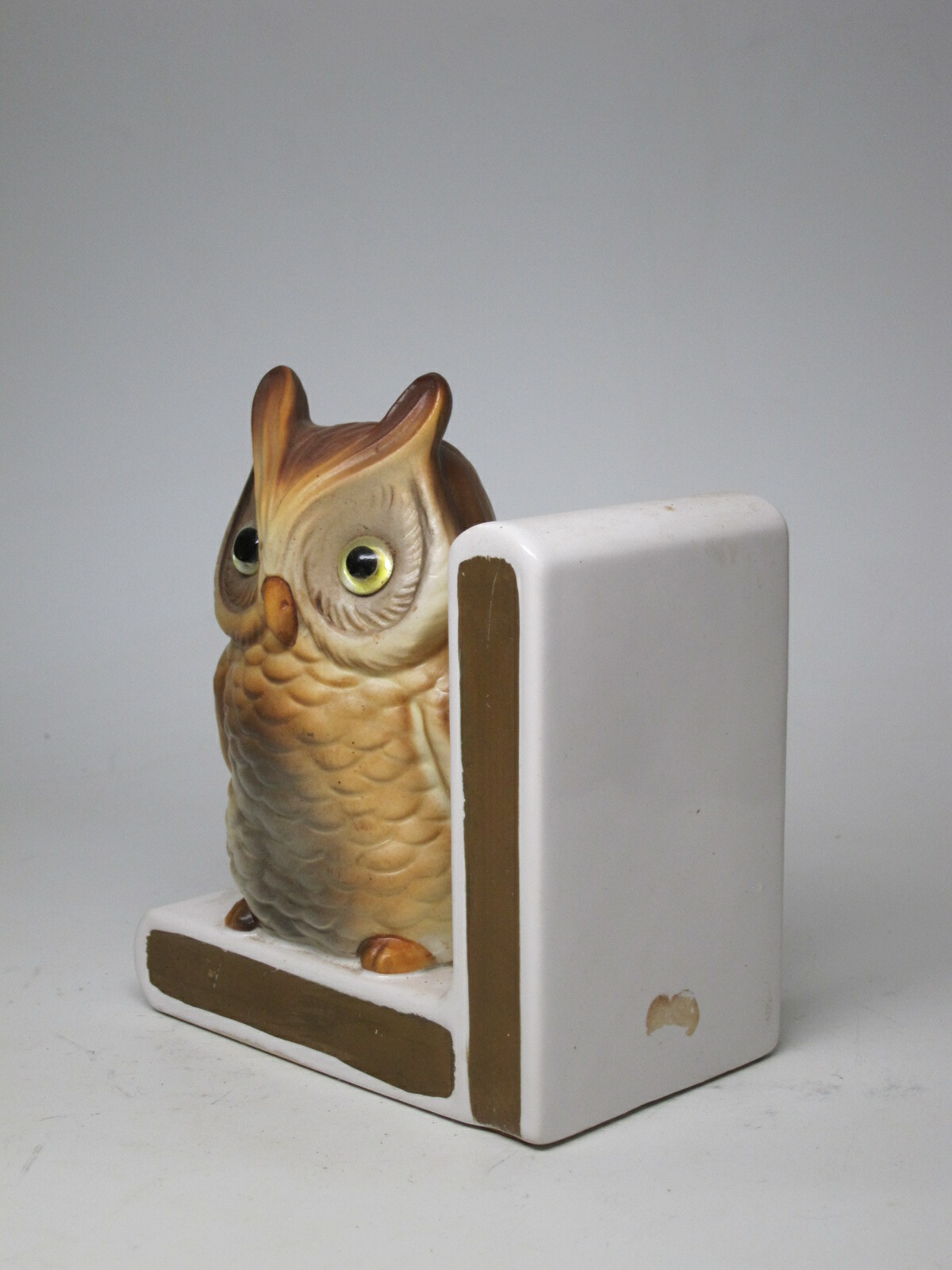 Vintage Lefton Owl book end Ceramic Figurine Retro Mid Century Modern Gold White