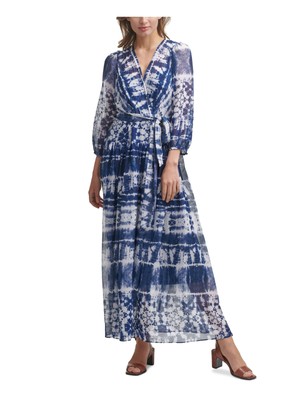 

CALVIN KLEIN Женское темно-синее вечернее макси-платье с запахом и поясом Petites, Navy