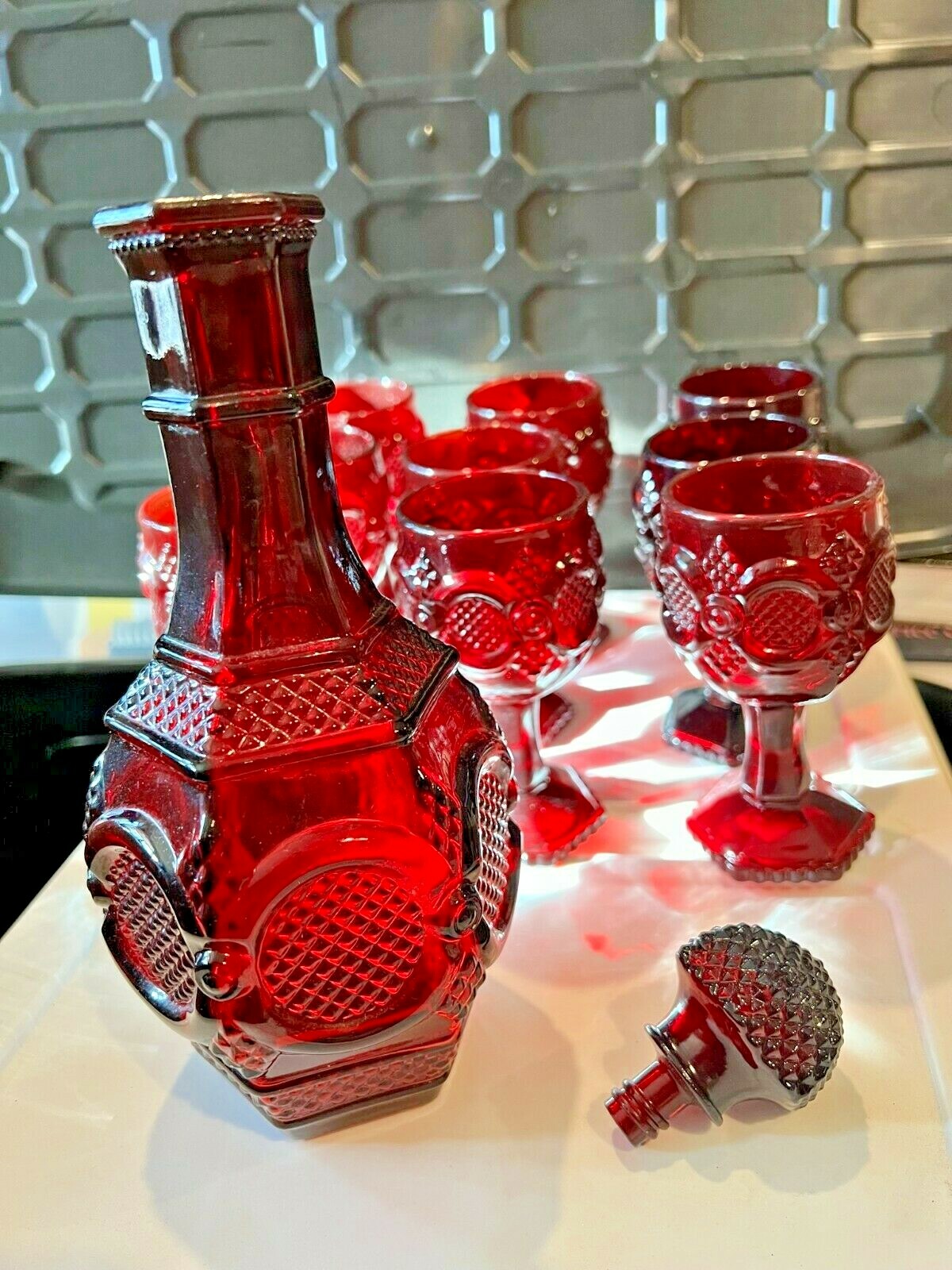 Vintage AVON 1876 Cape Cod RUBY RED Glass Decanter W