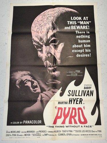 Vtg original 1963 MOVIE POSTER PYRO THE THING WITHOUT A FACE