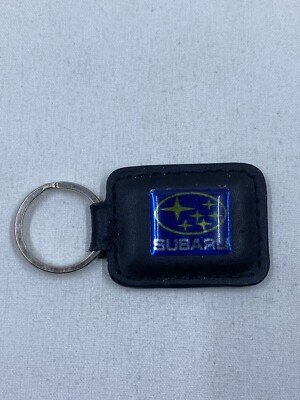 VINTAGE SUBARU METAL / ACRYLIC LEATHER KEYCHAIN KEY RING