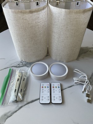 Adjustable LED Wireless USB Charged Puck Light Fabric Wall Sconces With Remote