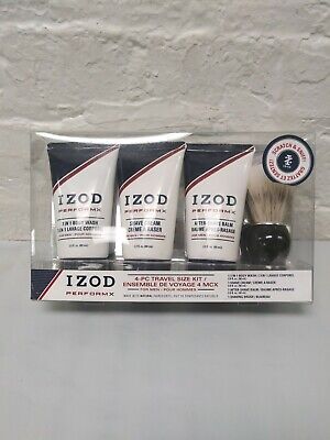 Izod Travel Kit for Man PerformX 4 Piece Body Wash  Shave Cream Balm Brush 