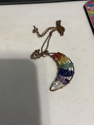 7 Chakra Healing Crystal Necklace Pendant Wrapped Moon
