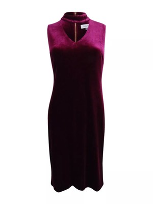CALVIN KLEIN Womens Purple Bow Accent Sleeveless Above The Knee Sheath Dress 12