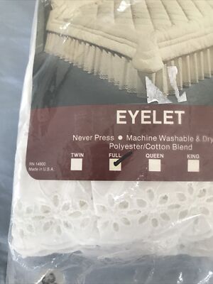 Crown Crafts Eyelet Lace Double Bed Skirt White Cottage Core Dust Ruffle NWOT