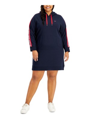 

TOMMY HILFIGER SPORT Женское темно-синее платье-толстовка с капюшоном и длинными рукавами Plus, Navy