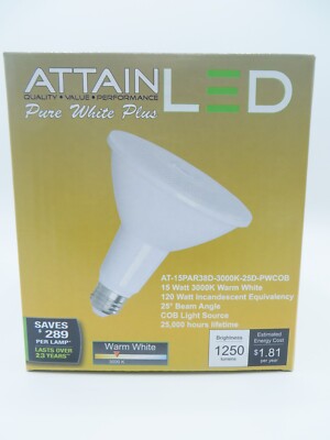 ATTAIN LED BULB PURE WHITE PLUS AT-15PAR38D 3000K 25D E26 1250 LUMENS