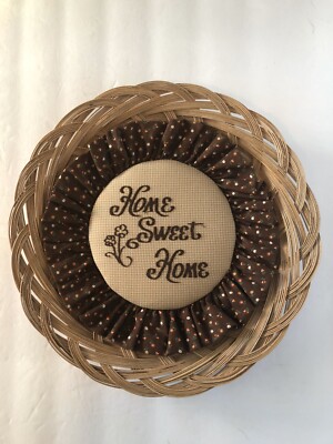 Home Sweet Home Woven Basket Wall Hanging Vintage Calico Ruffle Farmhouse