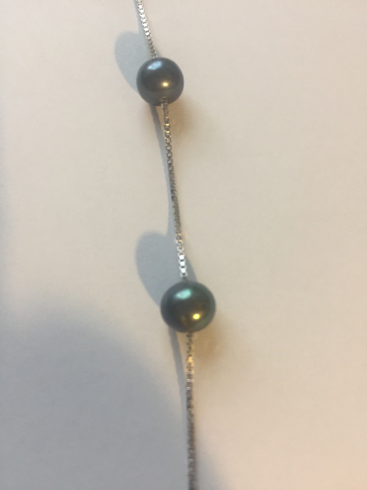 Gray Pearl & Silver Necklace Chain Beads Sterling Silver 925 Italy