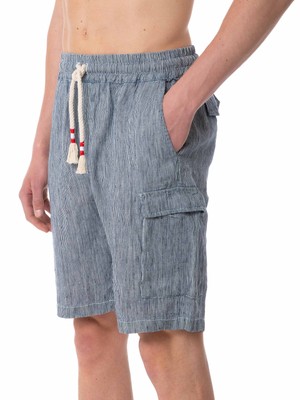 Pre-owned Mc2 Saint Barth Striped Denim Color Linen Bermuda Shorts In Blue