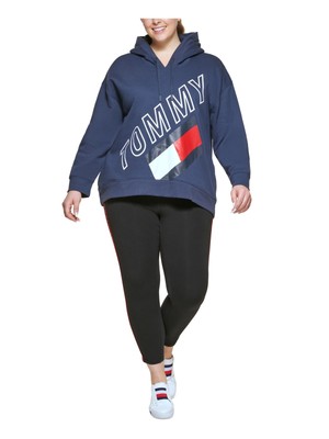 

TOMMY HILFIGER Женская темно-синяя толстовка с капюшоном в рубчик на манжетах и логотипом, топ плюс, Navy
