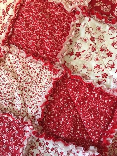 Shabby Chic Red & White Handmade Baby Quilt