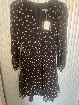 Oasis Black spotted V Neck Tea dress Size 6L BNWT  